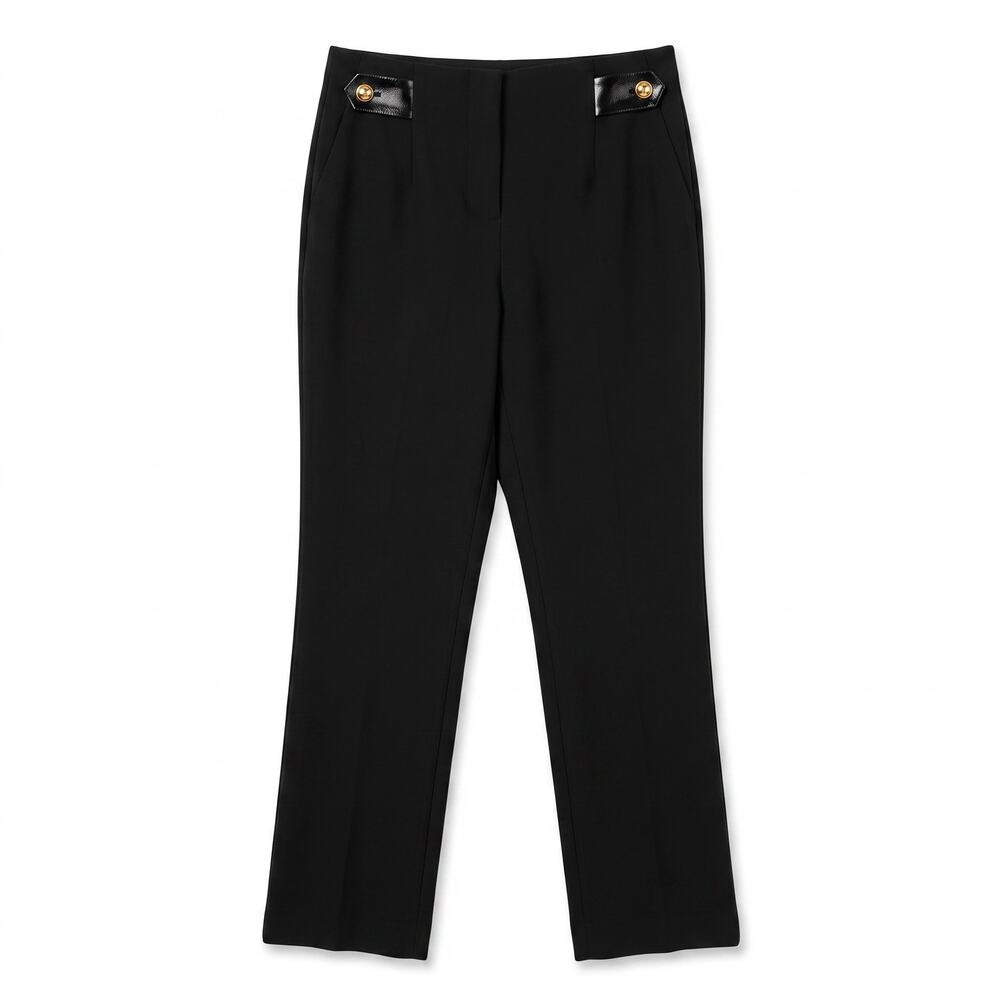 Sandro Paris Black Flared Women's EU 38 US 6 Pants Trousers Leather Trim Gold